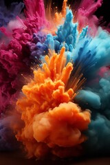Multicolored rainbow powder explodes