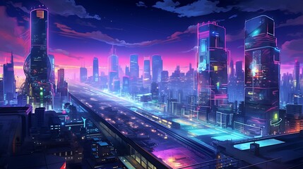 Fototapeta na wymiar Cyberpunk streets illustration, futuristic city, dystopic artwork at night, 4k wallpaper cyberpunk style. futuristic cyberpunk, neon lights, digital illustration