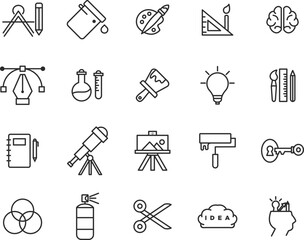 Simple Set of Creativity Related Vector Line Icons. Contains such Icons as Inspiration, Idea, Brain and more. Editable Stroke.