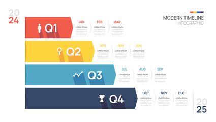 Business road map timeline infographic arrow template. Modern milestone element timeline diagram calendar and 4 quarter topics, vector infographics.