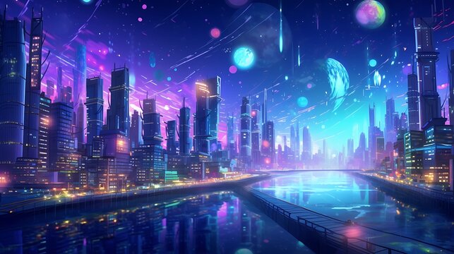 Cyberpunk streets illustration, futuristic city, dystopic artwork at night, 4k wallpaper cyberpunk style. futuristic cyberpunk, neon lights, digital illustration © ImaginaryInspiration