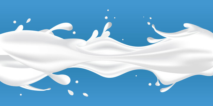 Horizontal milk splash with realistic shape. milk splash background package