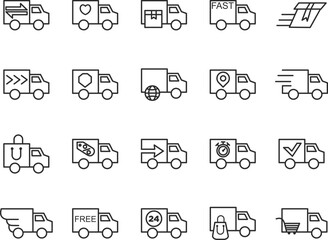 set of delivery truck icons editable vector stroke