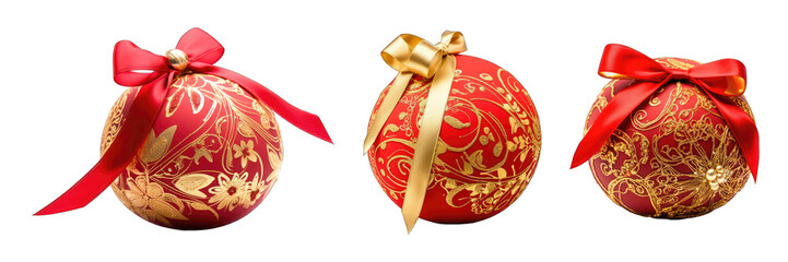 Set of Christmas ornament baubles isolated on transparent background