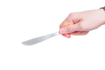 Fototapeta premium Table Knife in Hand Isolated on White