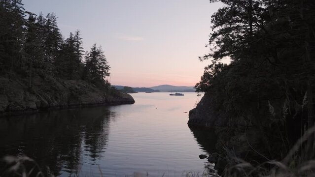 Sunset ocean view near Sooke, BC, Vancouver Island, beautiful ocean vista. 4K 24FPS