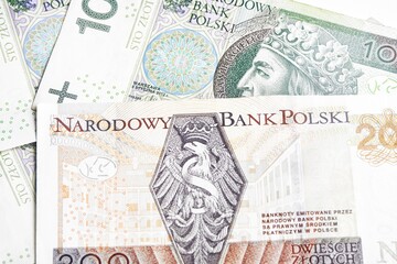 Close-Up of New Polish Zloty Banknotes. Detail of money bill