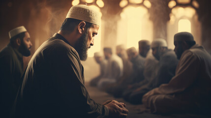 Fototapeta na wymiar islamic man praying in the mosque