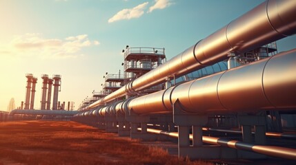 Naklejka premium Large oil pipeline and gas pipeline in the process of oil refining.