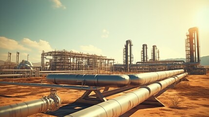 Large oil pipeline and gas pipeline in the process of oil refining.