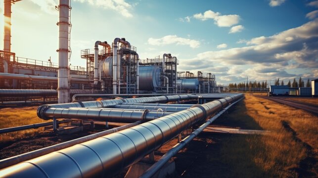 Large oil pipeline and gas pipeline in the process of oil refining.