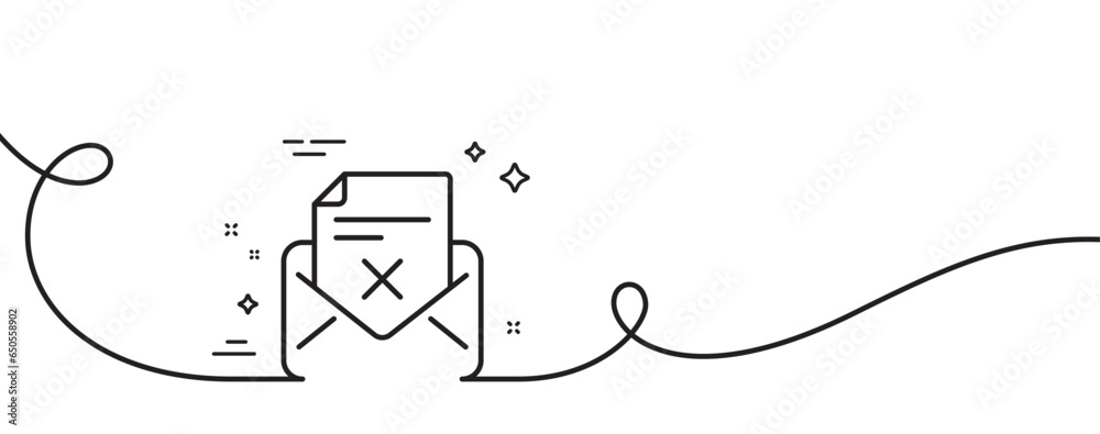 Poster reject letter line icon. continuous one line with curl. delete mail sign. decline message. reject le