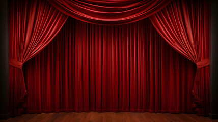 Obraz premium Stage backdrop and red curtains in theatre background with space for copy.