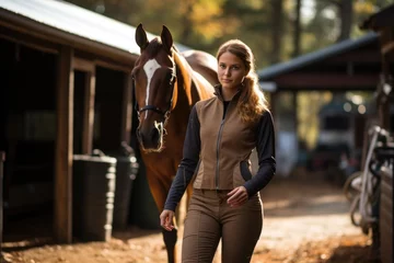 Fotobehang Equestrian in Jockey Suit with Trusty Horse © Ezio Gutzemberg