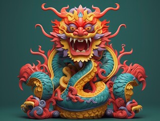 Obraz premium 3d style Chinese dragon bright colors composition