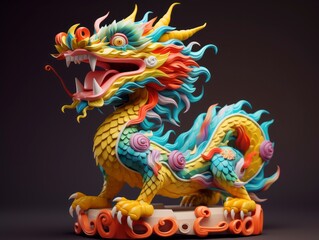 3d style Chinese dragon bright colors composition