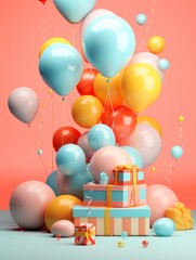 3d minimalistic Birthday celebration bright colors composition