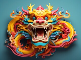 3d style minimalistic Chinese Dragon bright colors composition