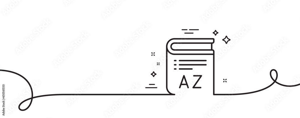 Poster vocabulary line icon. continuous one line with curl. book glossary sign. vocabulary single outline r