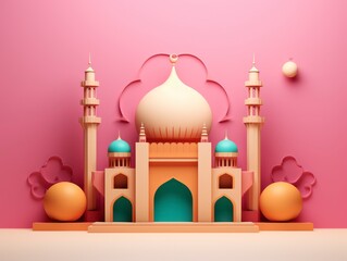 3d minimalistic Eid ul-Fitr celebration bright colorful composition