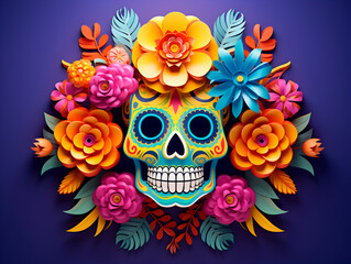 3d minimalistic El Dia de Muertos celebration bright colorful composition 