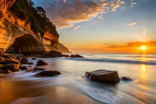 Caves beach with clear suse
