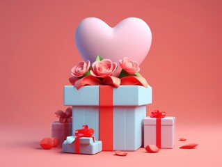 3d style minimalistic Valentine's Day gift composition