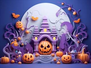 Cute 3d style minimalistic Halloween composition