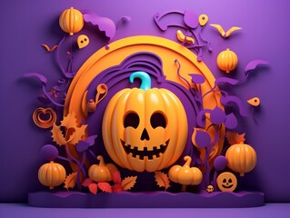 Cute 3d style minimalistic Halloween composition