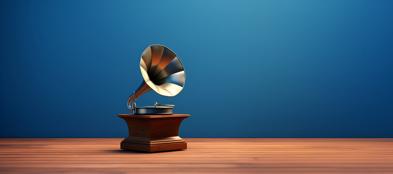 old gramophone on blue