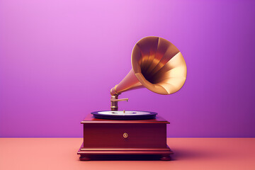 old gramophone isolated on purple