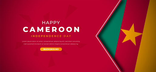 Fototapeta premium Happy Cameroon Independence Day Design Paper Cut Shapes Background Illustration for Poster, Banner, Advertising, Greeting Card