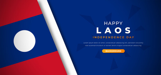 Happy Laos Independence Day Design Paper Cut Shapes Background Illustration for Poster, Banner, Advertising, Greeting Card