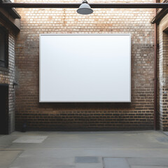 empty white banner on-screen on the brick wall with shading