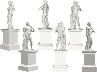 Vector sketch illustration of the design of a statue of a classical Greek Roman hero