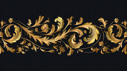 A black background with gold floral design Generative AI.