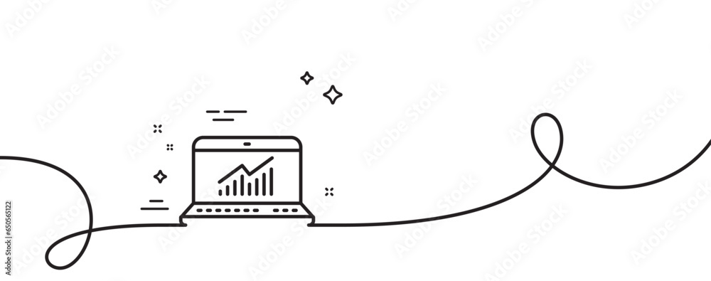 Poster data analysis and statistics line icon. continuous one line with curl. report graph or chart sign. c