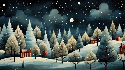 illustration of a snowy landscape at christmas time - Powered by Adobe