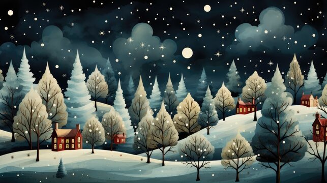 illustration of a snowy landscape at christmas time