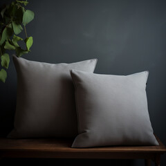 two grey cushions on a dark background 