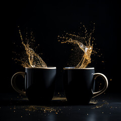 two white mugs on dark background 