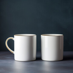 two white mugs on a elegant dark background 