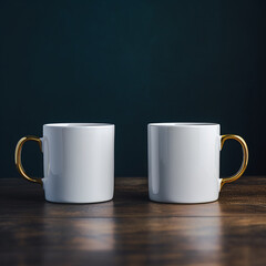 two white mugs on a elegant dark background 