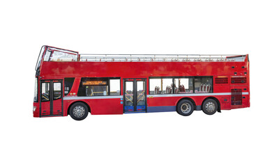 Cutout of an isolated red double-decker bus with the transparent png 