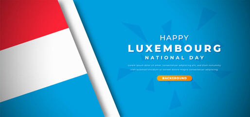 Happy Luxembourg National Day Design Paper Cut Shapes Background Illustration for Poster, Banner, Advertising, Greeting Card