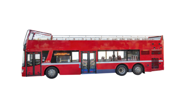 Cutout of an isolated red double-decker bus with the transparent png 