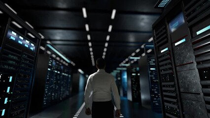 prompt engineering. IT Administrator Activating Modern Data Center Server with Hologram.