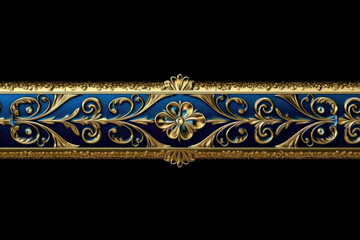 A blue and gold background with a border with gold and turquoise beads, Generative AI