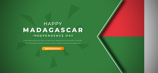 Happy Madagascar Independence Day Design Paper Cut Shapes Background Illustration for Poster, Banner, Advertising, Greeting Card