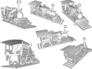 Vector sketch illustration of vintage classic old steam train design with chimney